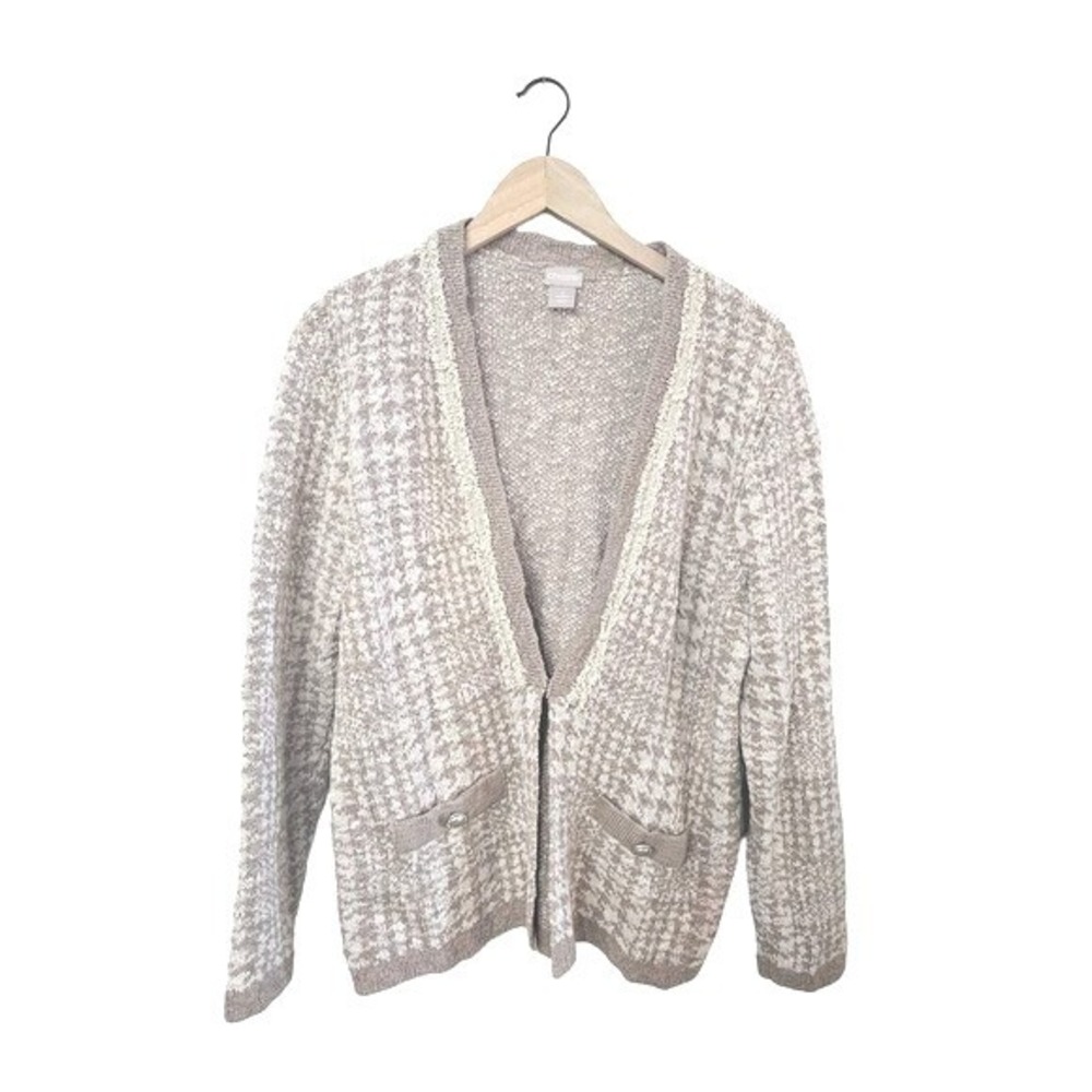 Chicos Sweater‎ Sz Lg Novelty Yarn Detail Cardigan Taupe Heather Neutral - Picture 4 of 10
